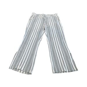 Cloth & Stone Wide Leg Pull-On Crop‎ Linen Blend Pants Size L Gray White Striped